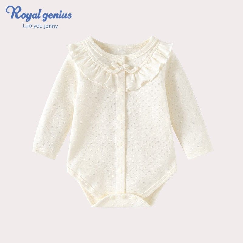 New Stylish Autumn Jacquard Pure Cotton Baby Romper Versatile for Young Girls Sweet and Cute Baby Clothes