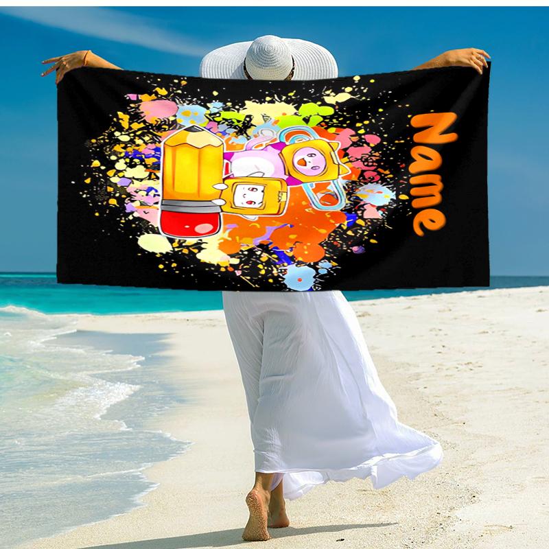 Personalized customized proof beach towel with LankyBox - Foxy pattern - soft, absorbent,quick-drying,perfect swimming,camping&bathing