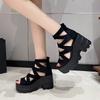 Fashion 2025 New Summer Women Square Heel Sandals Round Head Hollow-out Suede Back Zipper Waterproof Platform Non-slip High Heels Shoes