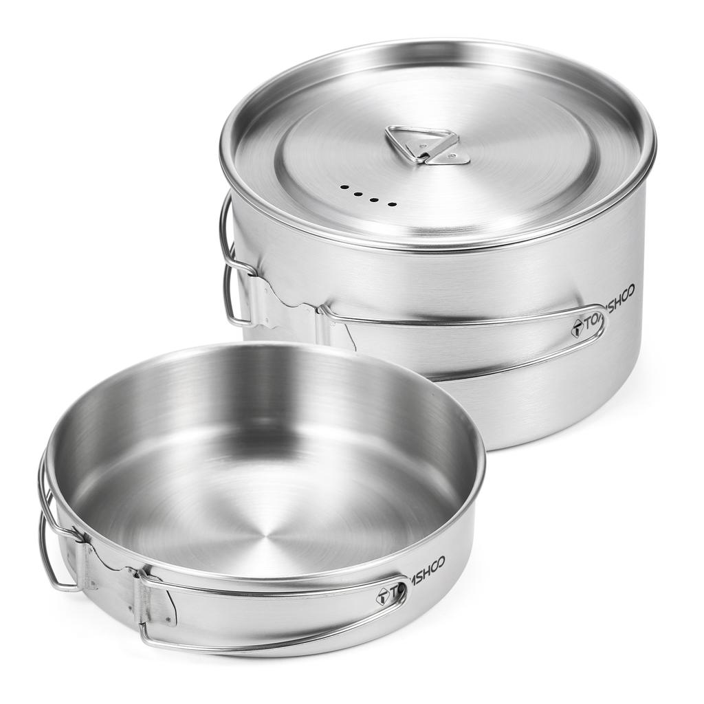TOMSHOO 2 шт. набор посуды для кемпинга, кастрюля из нержавеющей стали, набор для приготовления пищи со складными ручками, сетка