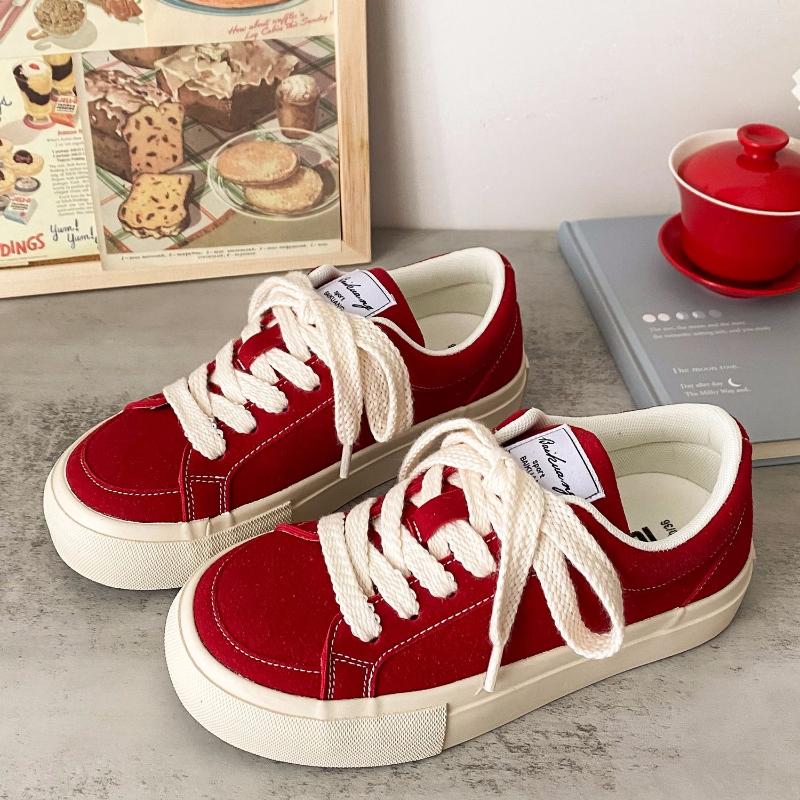 2024 Spring and Autumn Fashion Versatile Deep Mouth Lace Up Round Toe Increased Thick Sole Vulcanized Women's Shoes