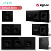BSEED 1/2/3/4-клавишный сенсорный выключатель Zigbee, стекло с розетками EU, умный настенный выключатель света, сенсорный экран, подсветка, серия E