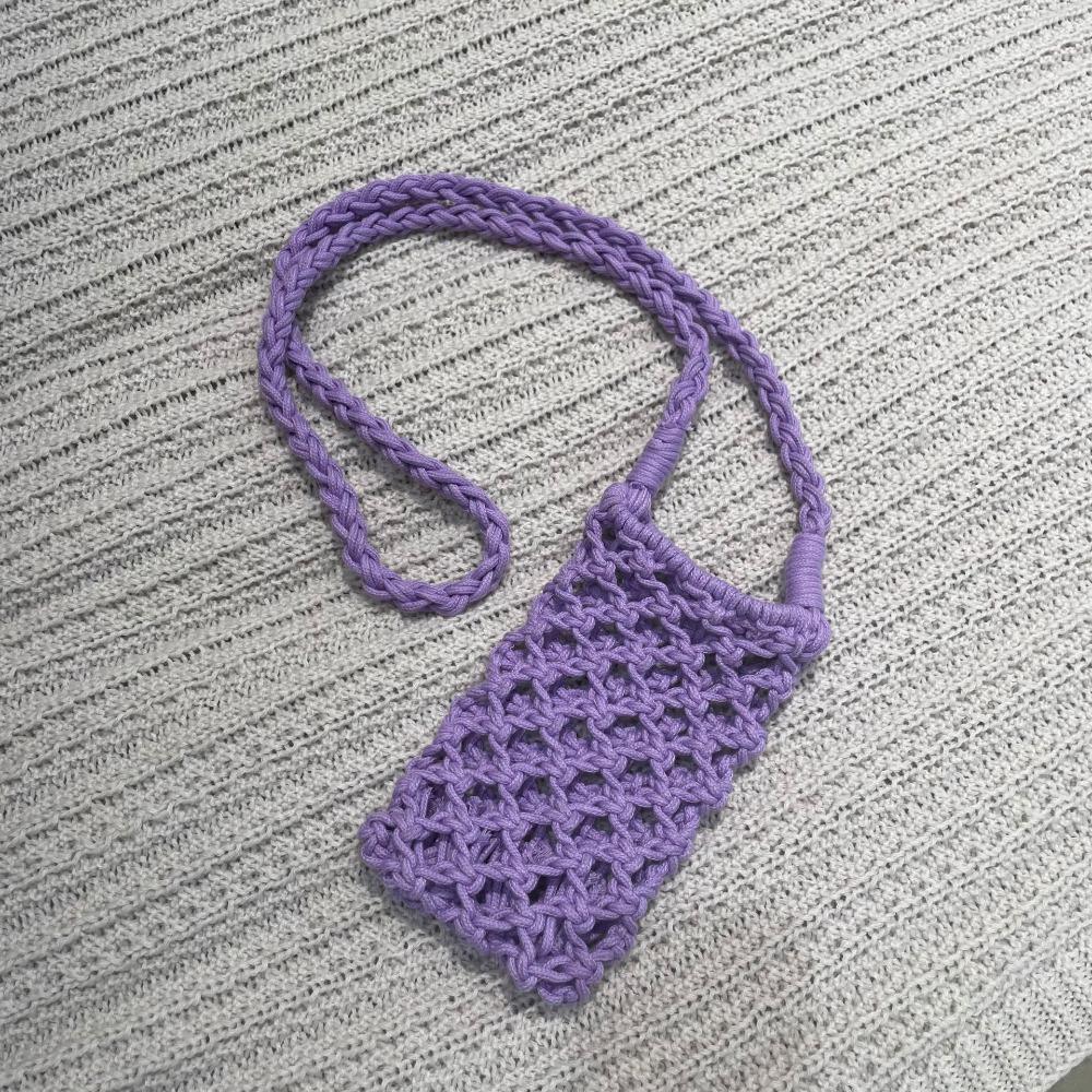 Fashion Portable Crossbody Phone Bag Hollow-out Woven Crochet Lightweight Phone Purse Solid Color Handbag Gifts