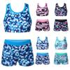Kids Girls Swimsuits Racerback Crop Tank Top with Boyshorts Bottoms Two Pieces Bikinis Set
