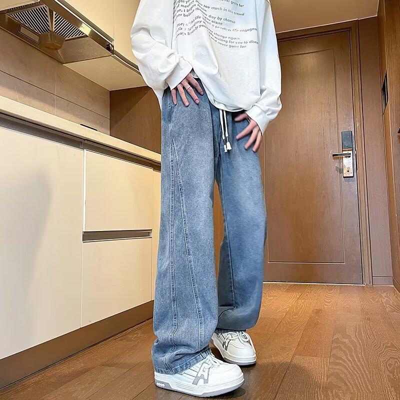 Мужские ретро-стираные винтажные широкие джинсы, мужские свободные прямые повседневные универсальные длинные брюки