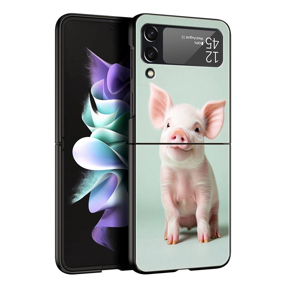 Cute Pig Hard PC Phone Case For Samsung Galaxy Z Flip 7 6 5 4 Black Cover For Galaxy Z Flip 3 Foldable Fundas Shell Capas Bags