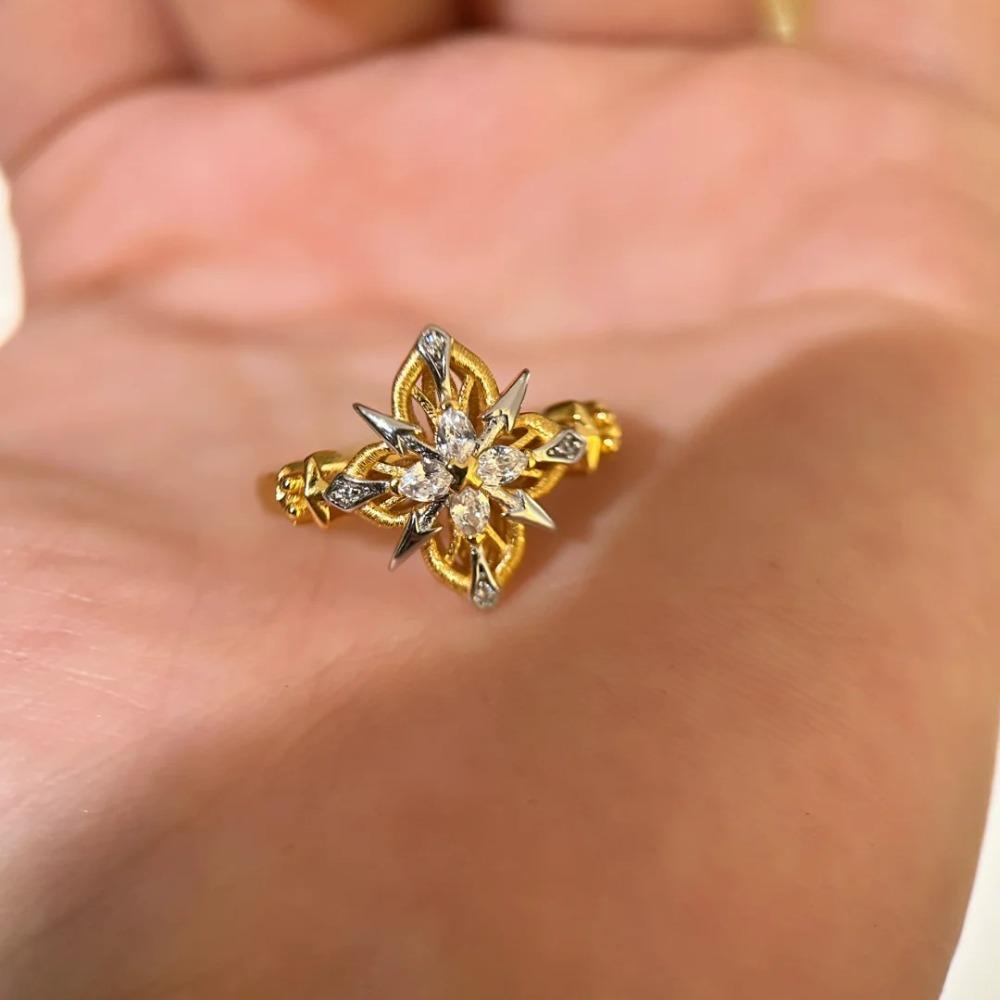 Vintage Arrow Ring for Women Old Money Style Retro Four Leaf Clover Thorn Brushed Diamond Ring