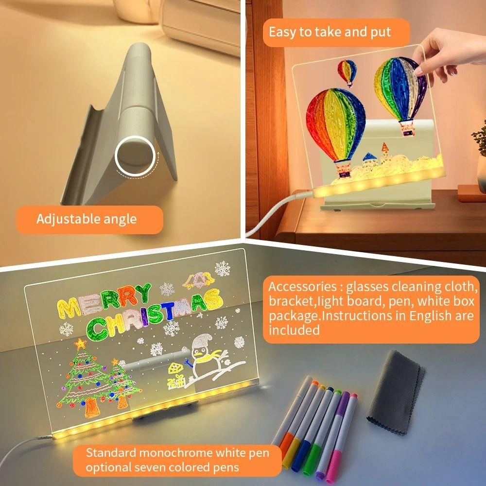 Colorful 7 Pens LED Note Board with Night Light USB Power Children's Drawing Board  Bar Advertising