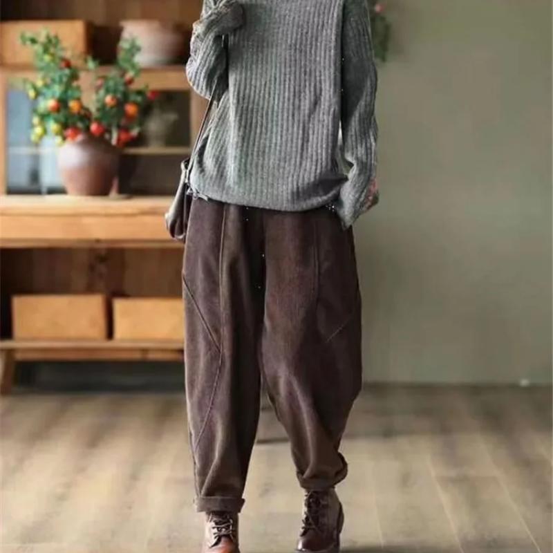 Корейский шик осень-зима винтажные вельветовые брюки новые повседневные теплые длинные брюки с высокой талией ретро-брюки длиной до щиколотки в уличном стиле модные брюки