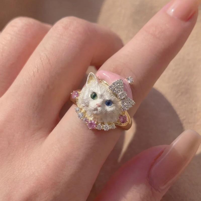 3D Puppy Kitten Ring Adorable Crown Bow Enamel Animal Design Perfect for Women Jewelry Gifts
