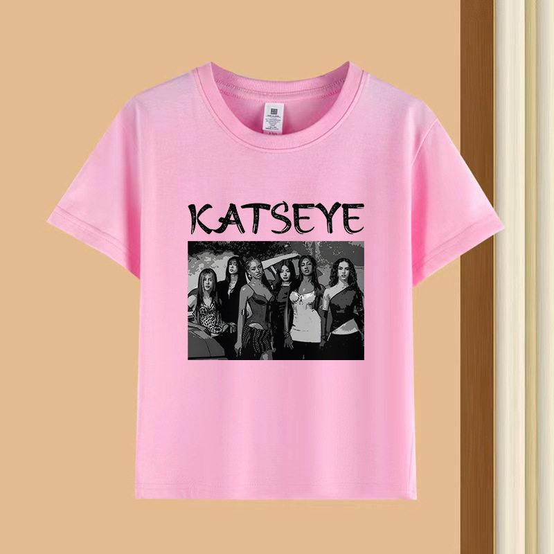 KATSEYE Korean Wave girl group fashionable youthful relaxed trendy pure shortsleeved cotton childrens Tshirt