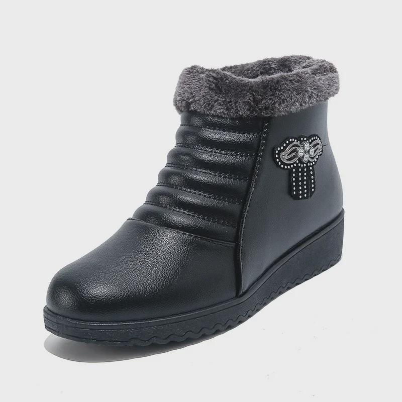 Женские зимние туфли Plus Velvet из утолщенной нескользящей водонепроницаемой кожи для людей среднего и пожилого возраста