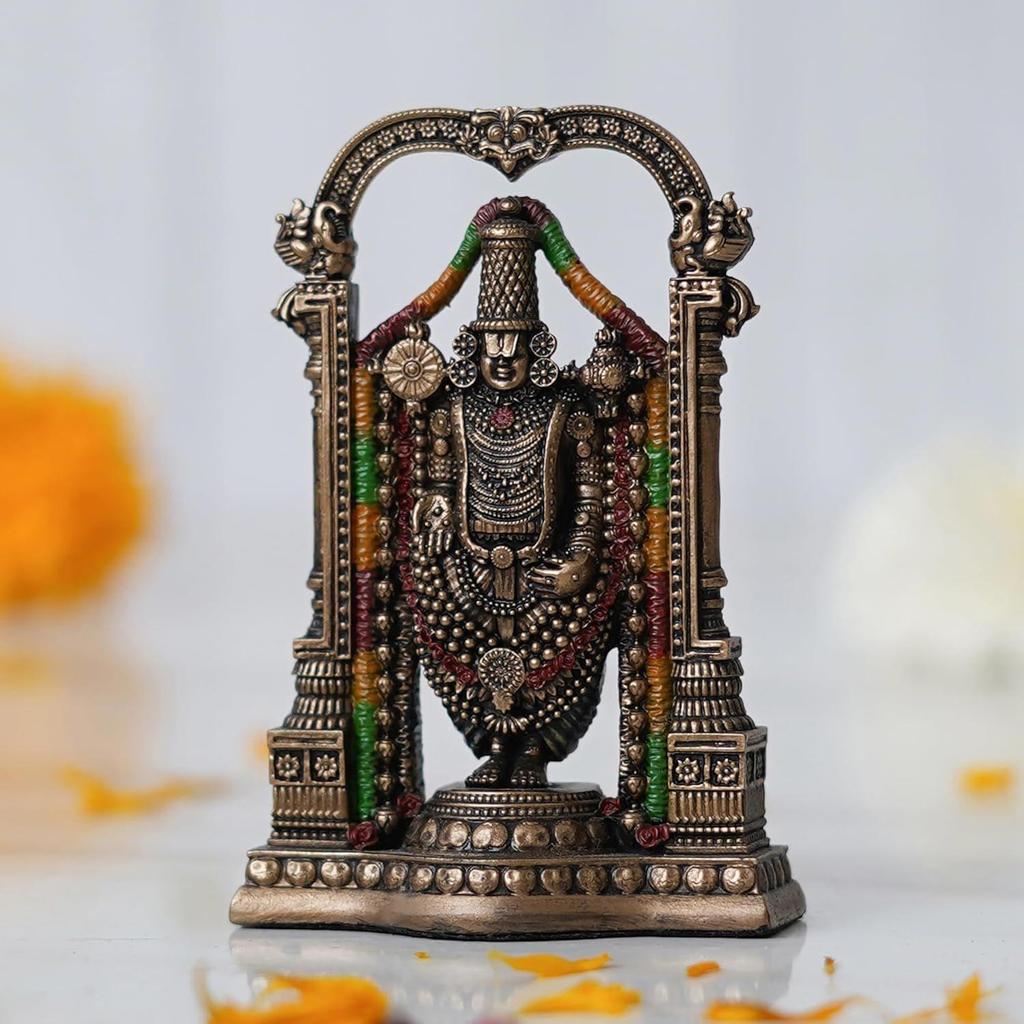 Bronze Tirupati Balaji Idol - God Venkateswara Statue for Home Temple, Pooja Room,Office Decor - Spiritual Gift for Wedding, Anniversary, Diwali
