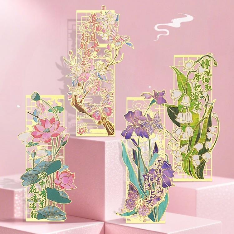 Традиционная китайская латунная закладка с кисточкой Элегантный металлический маркер для страниц с лазерной резкой Древний стиль Пейзаж Аксессуары для чтения