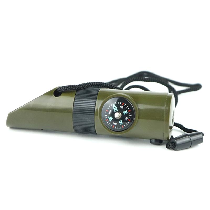 Multifunctional Whistle 7 In 1 Survival Bushcraft Trekking Compass Mirror