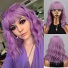 Парик с волнистой водой фиолетового цвета с челкой, синтетическое волокно, до плеч, волнистый, косплей, повседневная одежда, короткий волнистый парик