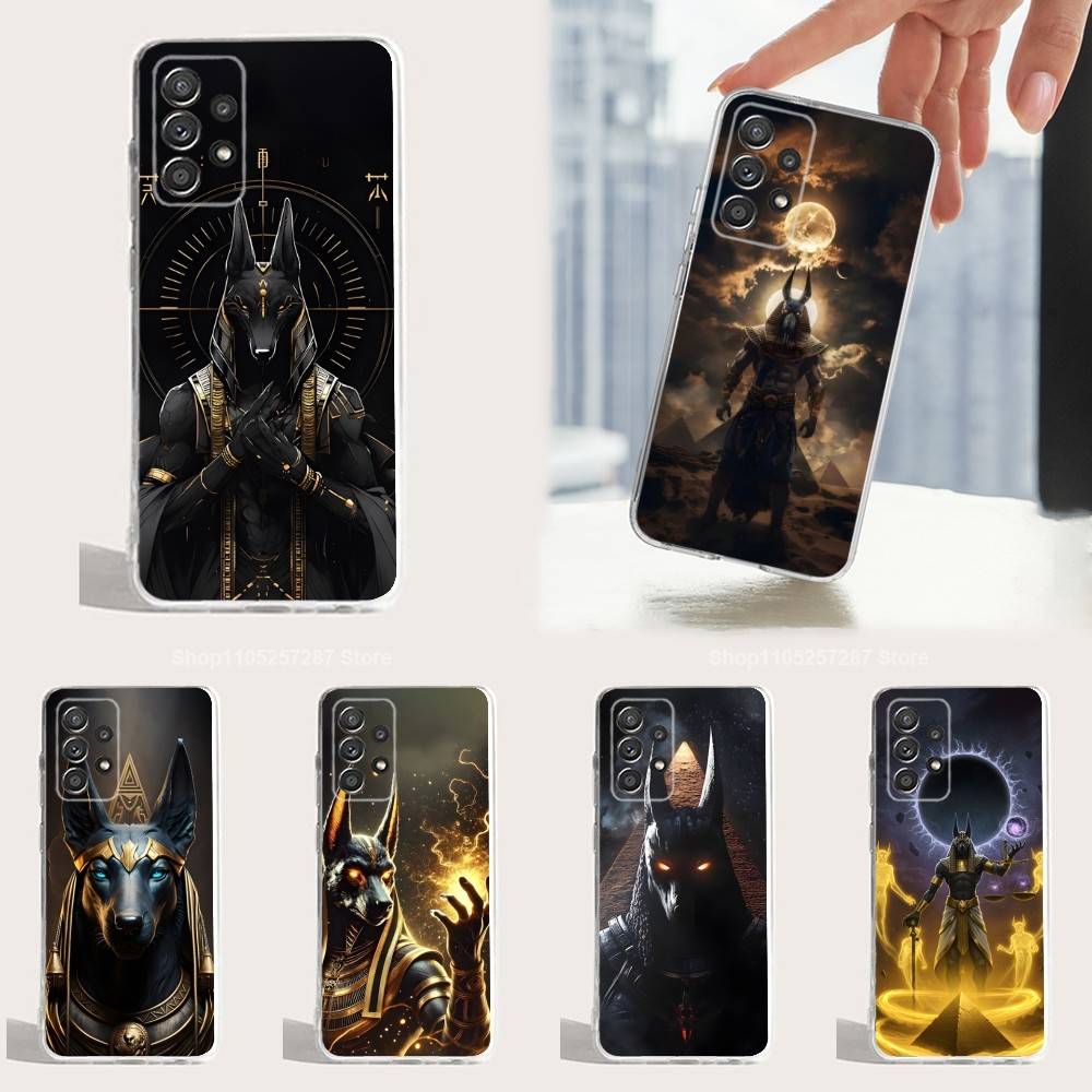 Anubis God Egyptian Phone Case For Samsung Ultra,FE,A30,71,51,S9,10,20,Lite, S22,23,21,PIus,Transparent, Silicone