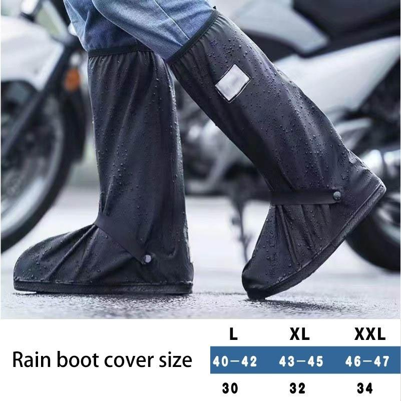 Waterproof Black Rain Boot Covers with Reflective Strips High-top Transparent Design Suitable for Motorcycles and Bicycles.