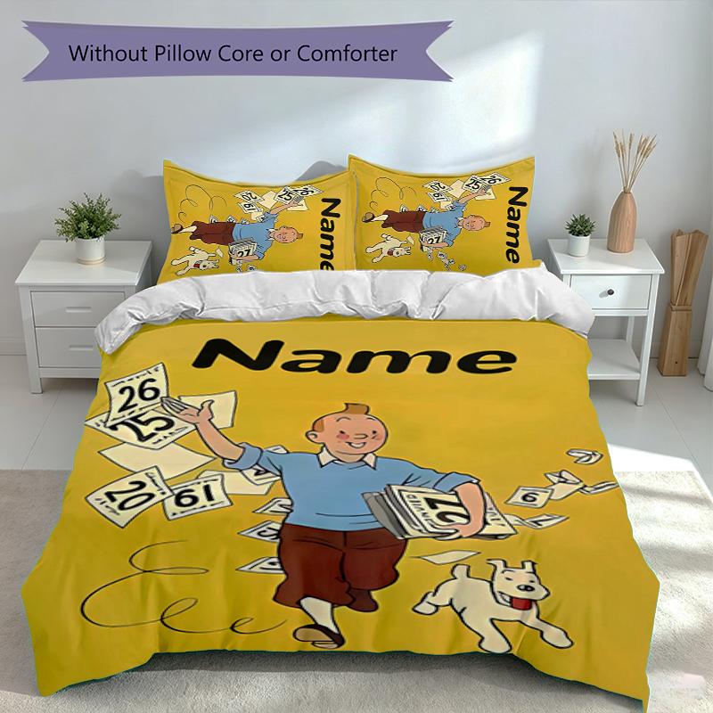 3pcs Custom Name The Adventures of Tintin Bedding Set,Includes 1 Duvet Cover and 2 Pillowcases,All-season Bedroom Decor