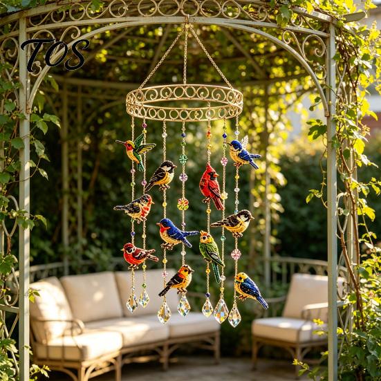 Decorative Hanging Ornaments for Home Graceful Bird Wind Chime, Stained Outdoor Sun Catcher Windchime, Colorful Yard Garden Chimes Decorations,