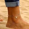 Summer Beach Golden Round Bead Foot Chain Simple Temperament Heart-shaped Anklet Multi-layer Thin Chain Woman ARI