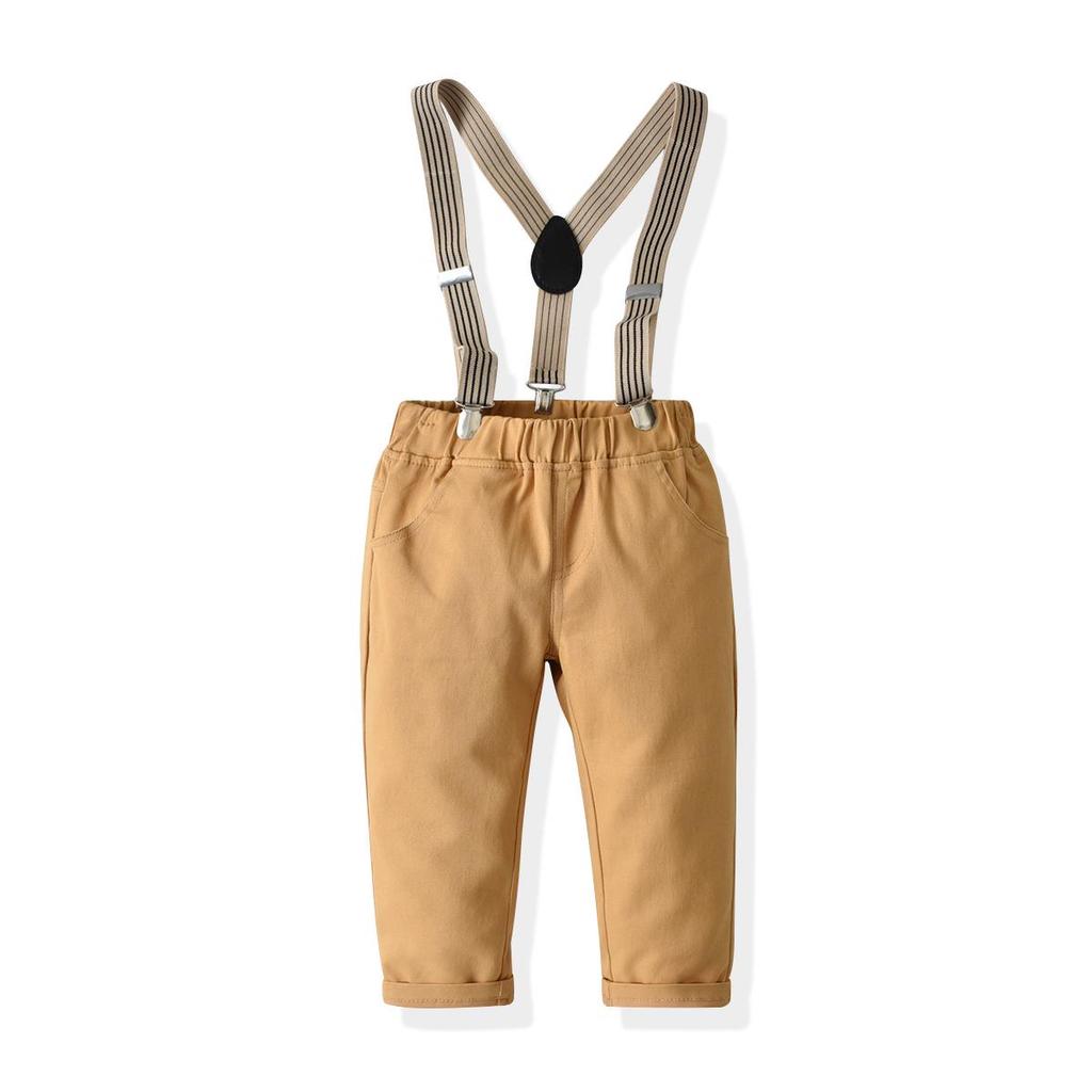 Boys' Gentlemen's Graduation Outfit: Long Sleeve Shirt, Bib Trousers, Host Set for Small & Medium Children, 4 Pieces.