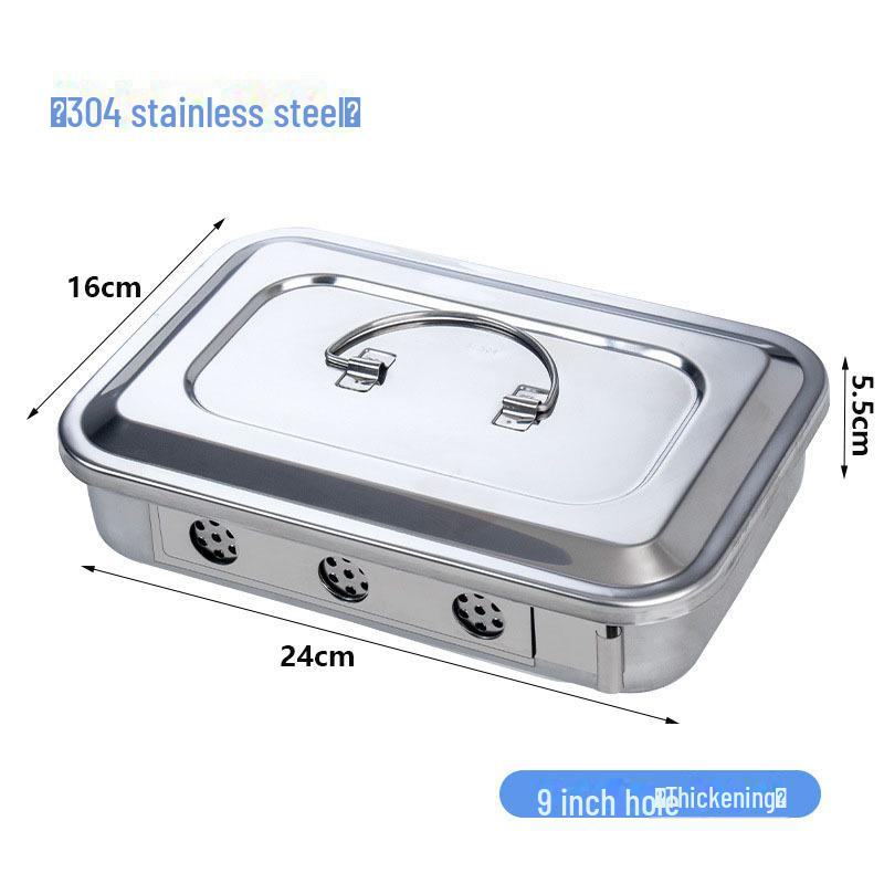 Stainless Steel Disinfection Tray with Holes and Cover, High-Temperature Square Instrument Tray