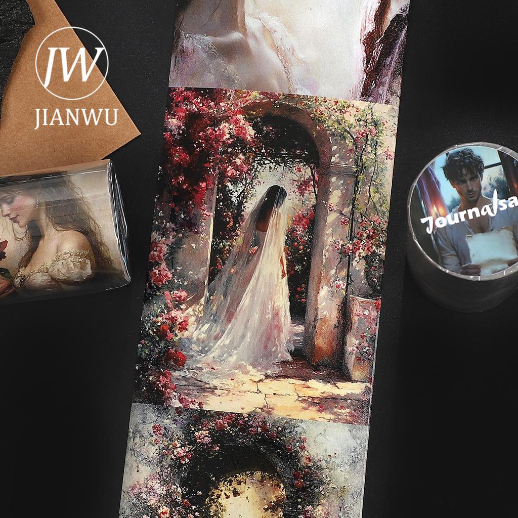 JIANWU 80mm*204cm Vintage Romantic Character Flower Landscape Material Collage Scrapbook Washi Tape Creative Journal Stationery