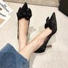 Fashion Green Silk Bowtie High Heels Pumps for Women Sexy Pointed Toe Metal Stiletto Heels Wedding Party Shoes Woman 2024 Spring