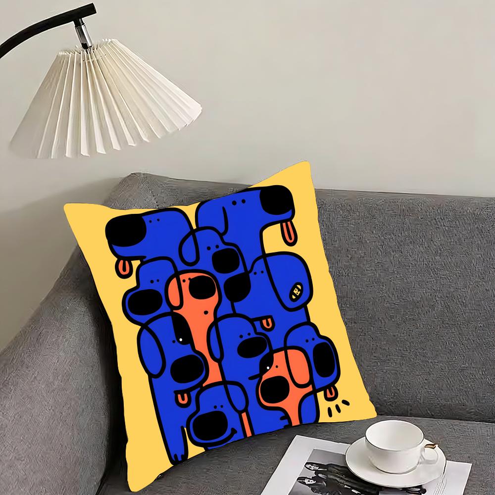 abstract dog Anime Cushion Cover Reversible Plush Pillow Cover – For car, sofa, bedroom, perfect as a gift.