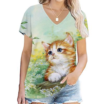 Летние футболки с изображением животных с 3D-принтом для домашних животных, женская мода, уличная одежда, футболка с V-образным вырезом, топы Y2k, футболки, свободные футболки, женская одежда Harajuku