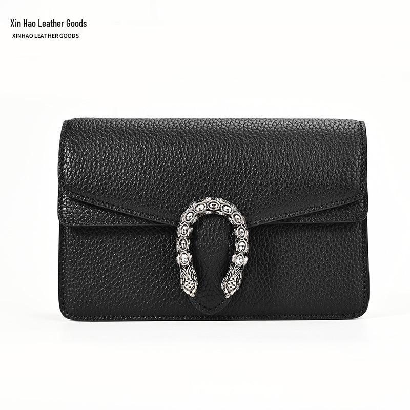 Dionysus Snake Lock Genuine Leather Crossbody Bag – Women's Niche Design, Small Square Chain Envelope Style