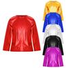 Kids Girls Boys Jazz Dance Stage Performance Tops Metallic Shiny T-shirts Long Sleeve Round Neck T-shirt Top Children Dancewear