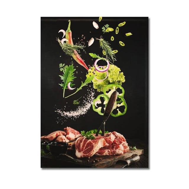 Кухня плакат пицца стейк салат гамбургер буррито фотографии ресторан настенная живопись печать западная кухня холст картина без рамки