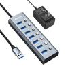 RayCue USB Hub Hub 7 портов 5 Гбит/с высокоскоростной USB-концентратор расширение компактный с автономным питанием и независимым выключателем адаптер переменного тока с блоком питания алюминиевое пространство