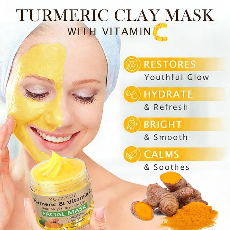 YUITIKUE 50g Turmeric & Vitamin C Brightening Moisturizing Mask for Daily Skin Care - Face Mask
