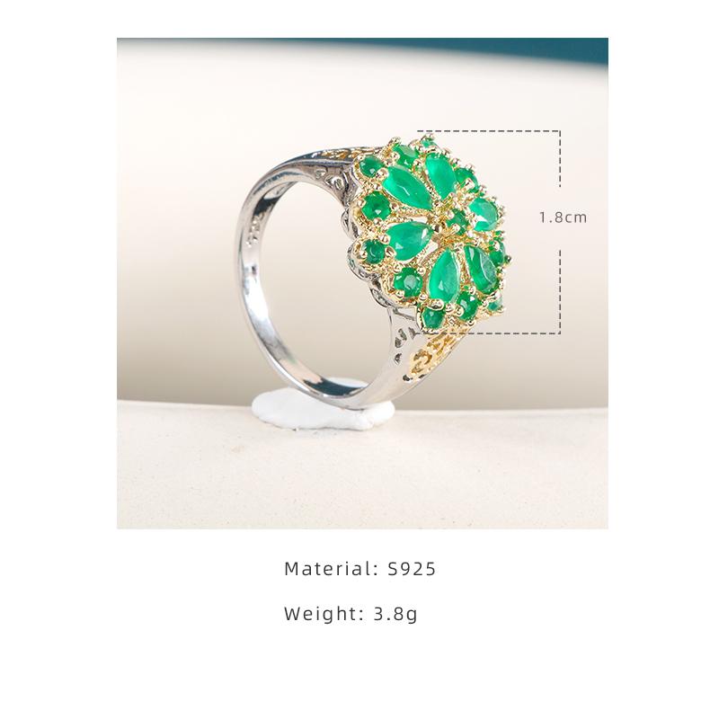 Bella Box Luxury Emerald Two Tone Electroplated Flower Ring Shape Lady Dance Party Rings Statement Jewelry For Women