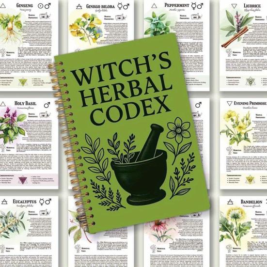 Witch's Herbal Notebook Vintage Spiral Bound Plant Journal with Bookmark Mystical Aesthetic Diary for Botany Notes