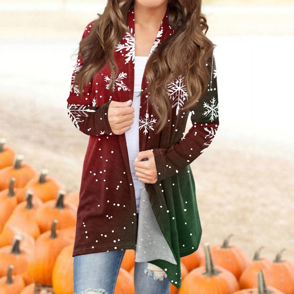 Женская модная повседневная куртка-кардиган средней длины с принтом, пальто