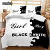 Black and White Duvet Cover Set King and Queen Bedding Set for Couple Romantic Valentine's Day Presents Polyester Duvet Cover