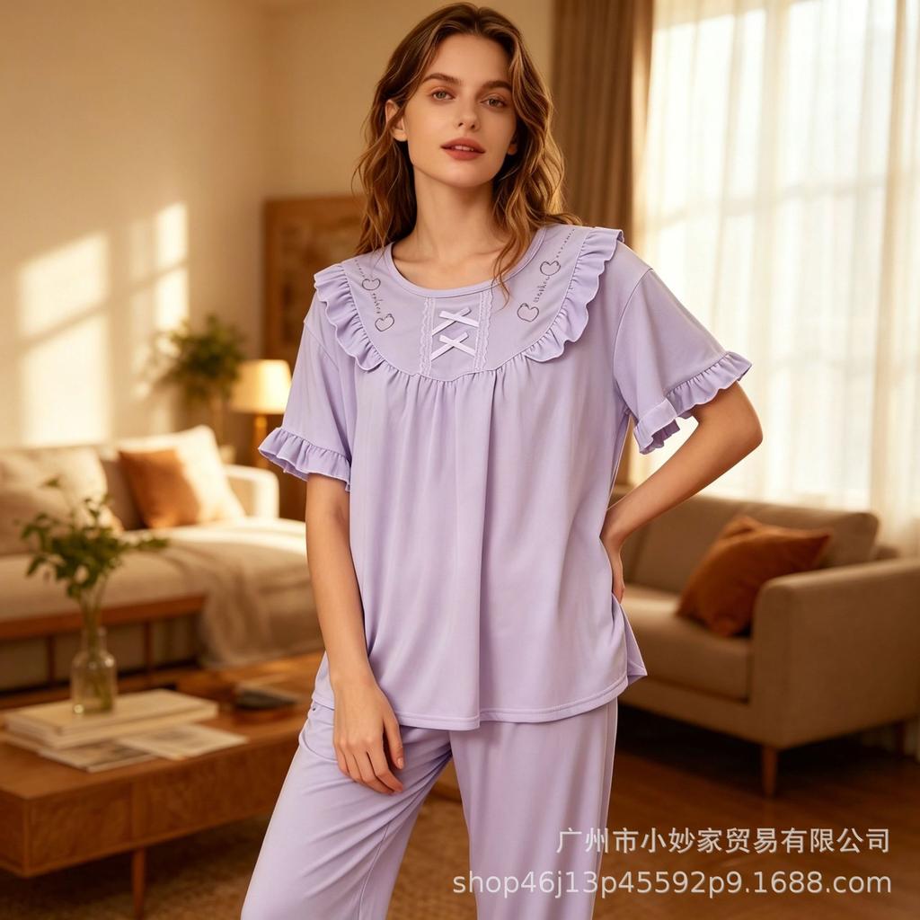 Women's pajamas set lace lace short-sleeved trousers sweet loungewear two-piece set new popular