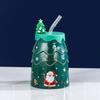 Christmas Creative Elk Snowman Ceramic Cup Creative Christmas Tree Cup with Lid Straw Gift Practical Cartoon Cup