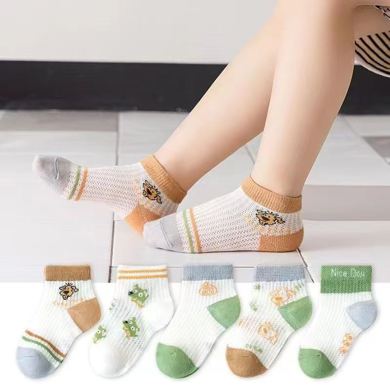 5 Pairs 1 To 12 Years Children's Socks Spring Summer Baby Boys Girls Cotton Mesh Breathable Thin Soft Cute Socks Kids Socks