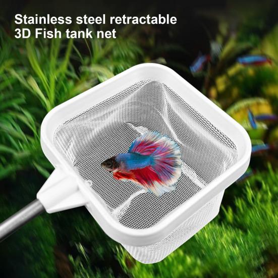 Сачок для аквариума с телескопической ручкой из нержавеющей стали, более глубокая сетка, квадратная сетка для аквариума, для креветок, остатков корма для мальков рыб