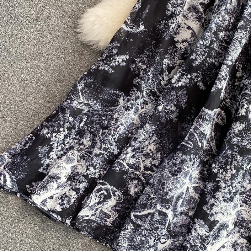 RUGOD Лето 2022, новое легкое платье с короткими рукавами и лацканами, в знакомом стиле, длиной выше колена с ретро-принтом, элегантное длинное платье с большой талией