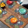 4Pcs Rectangular Boho Mandala Placemats Linen Floral Dining Mats Geometric Table Mat  Dinner