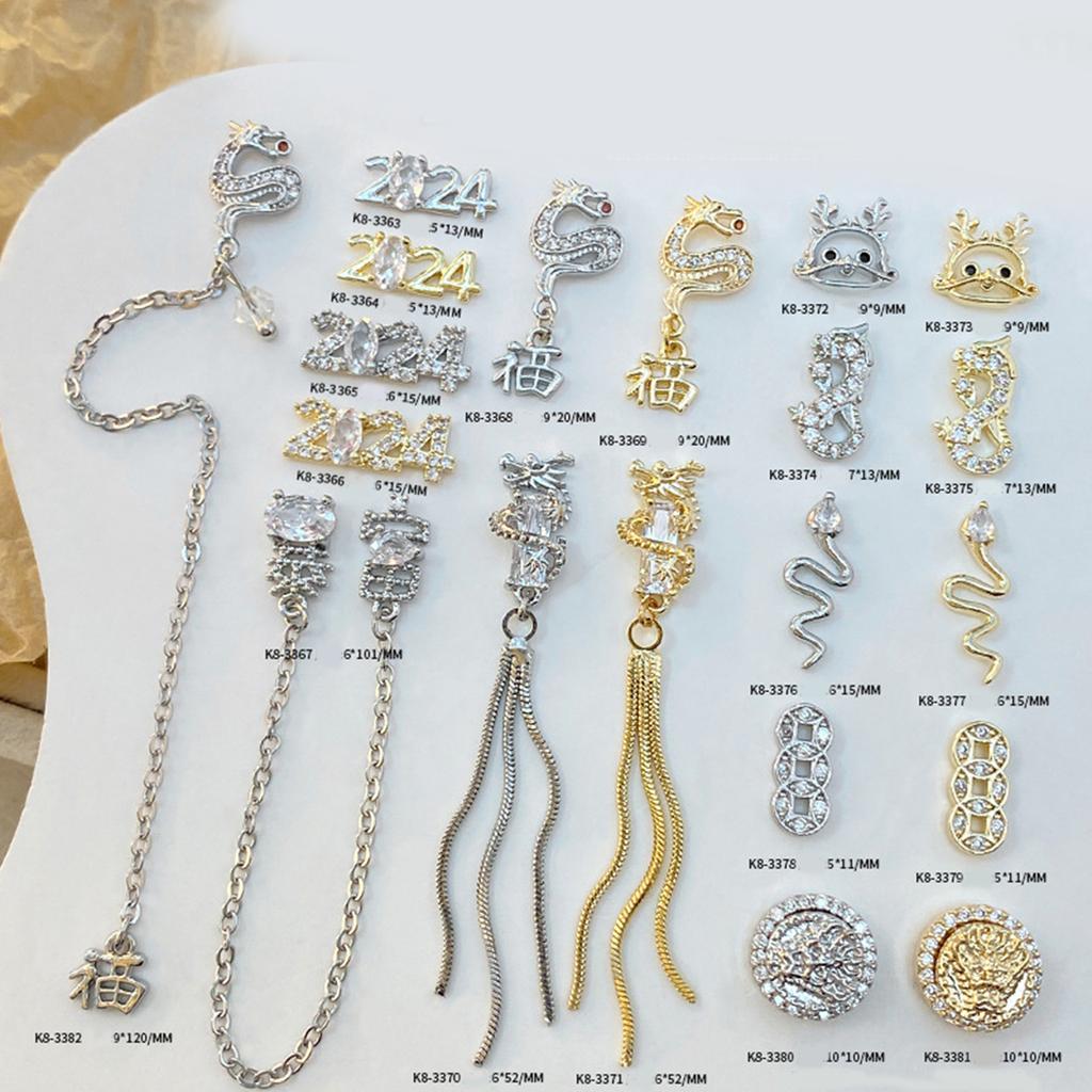 2024 Chinese Inspired Metal Nail Drill Pendant for New Year's Nail Art Add Festive Decoration