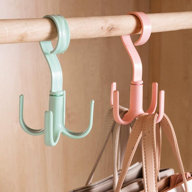 4 Hooks Neck Tie Holder Space Saving Bag Clothes Ties Holder Bag Shelf Clothes Hanger Shoe Rack 360 Degree Rotating Belt Closet