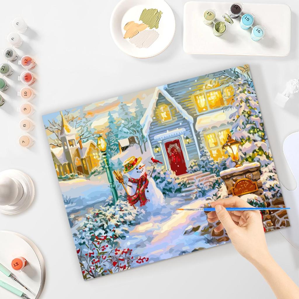 Рамка для рисования по номерам для взрослых, наборы, снеговик, дом, пейзаж, настенная художественная картина, цифры на Рождество, украшение для дома 40x50 см