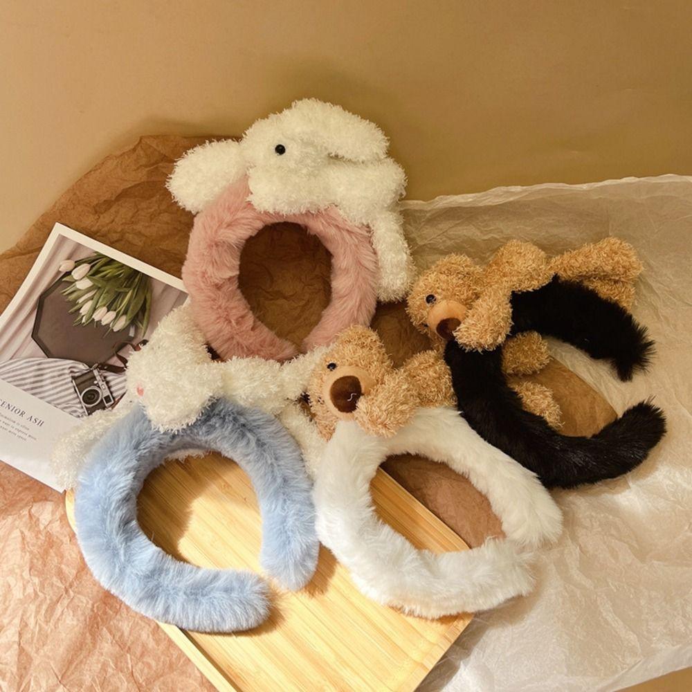 Makeup Headband Women Hair Accessories Wash Face Hair Band Cartoon Plush Headband Width Hair Hoop